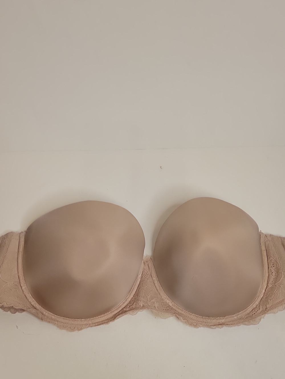 Torrid Curve Strapless Lace-Trim Molded Cup Bra in Beige